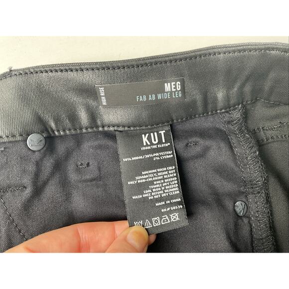 Women's 12 KUT From The Kloth Meg Ab Fab High Rise Wide Leg Black Coated Pants - Picture 10 of 15